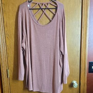 Women's Long Sleeve Top with Crisscross Back - Brown